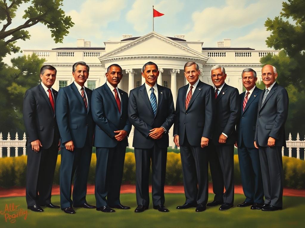 US Presidents standing in front of the White House